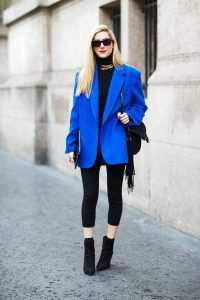Lady in electric blue outfit