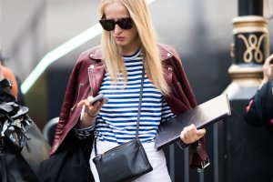 Leather jacket and stripes outfit