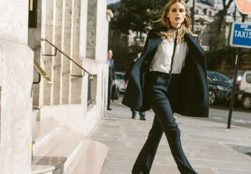Olivia Palermo is wearing a pair of flared jeans, which are the trend for spring.